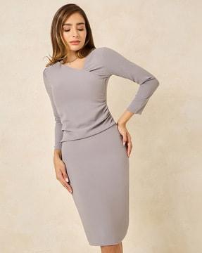 women long sleeve gathered bodycon dress