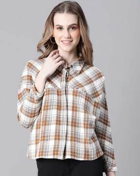 women loose fit checked shirt