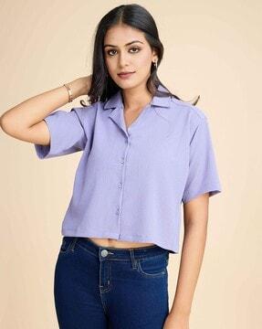 women loose fit crop shirt