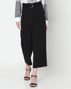 women loose fit pants & belt with high rise waist