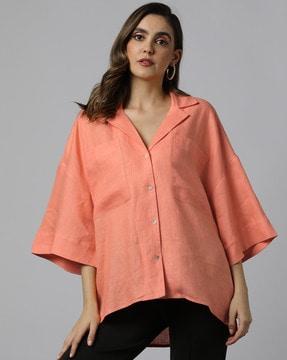 women loose fit shirt with cuban collar