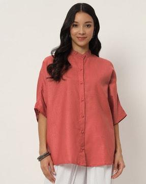 women loose fit shirt with mandarin collar