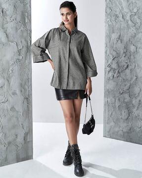 women loose fit shirt with roll-up sleeves