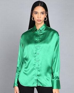 women loose fit shirt with spread collar