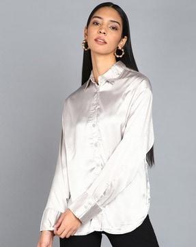 women loose fit shirt with spread collar