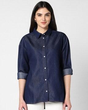 women loose fit shirt with spread collar