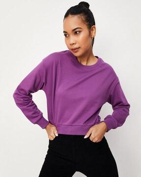 women loose fit sweatshirt with ribbed hem