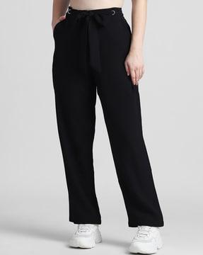women loose fit trousers with waist tie-up