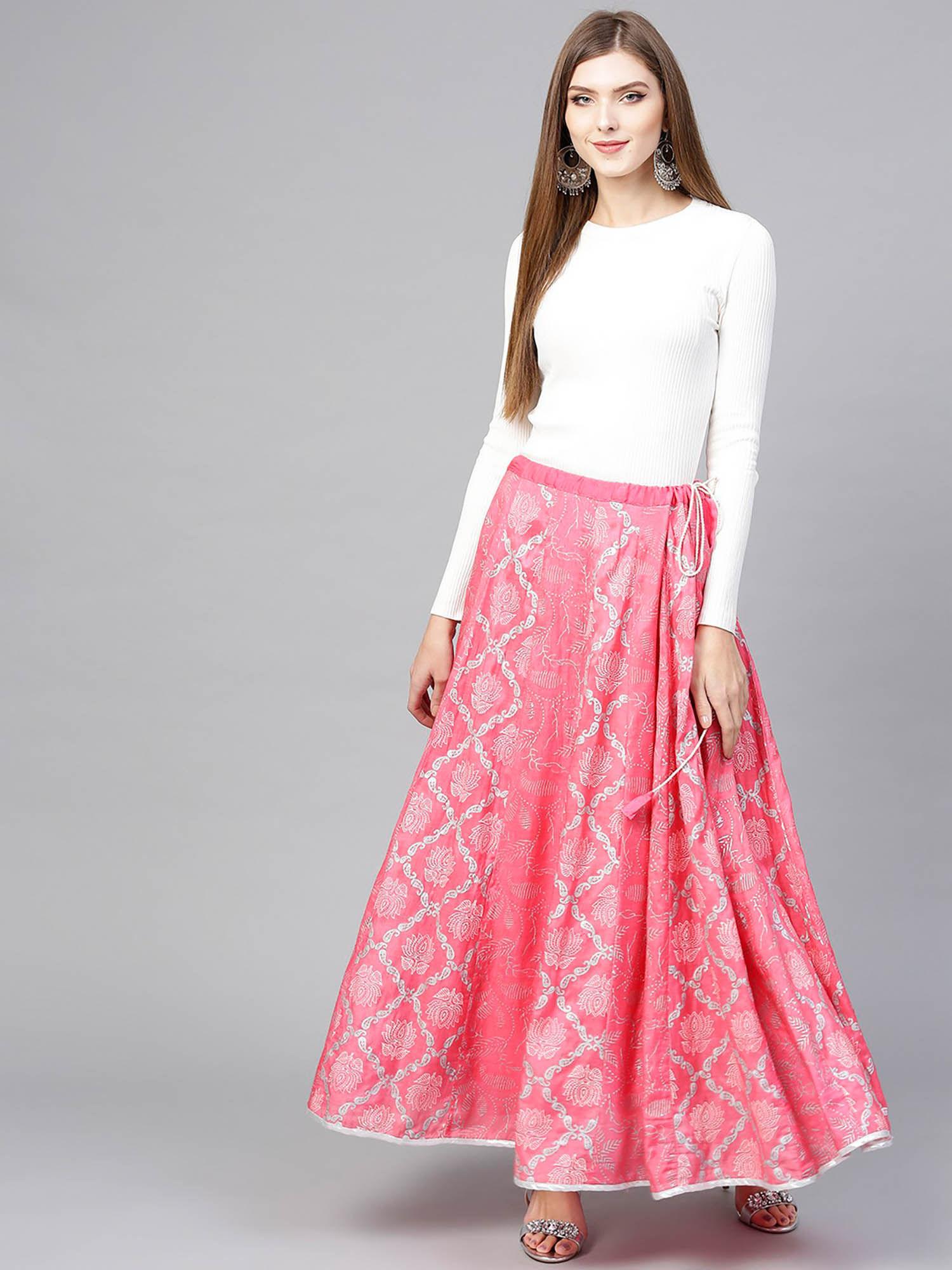 women lotus inspired printed kalidaar skirt