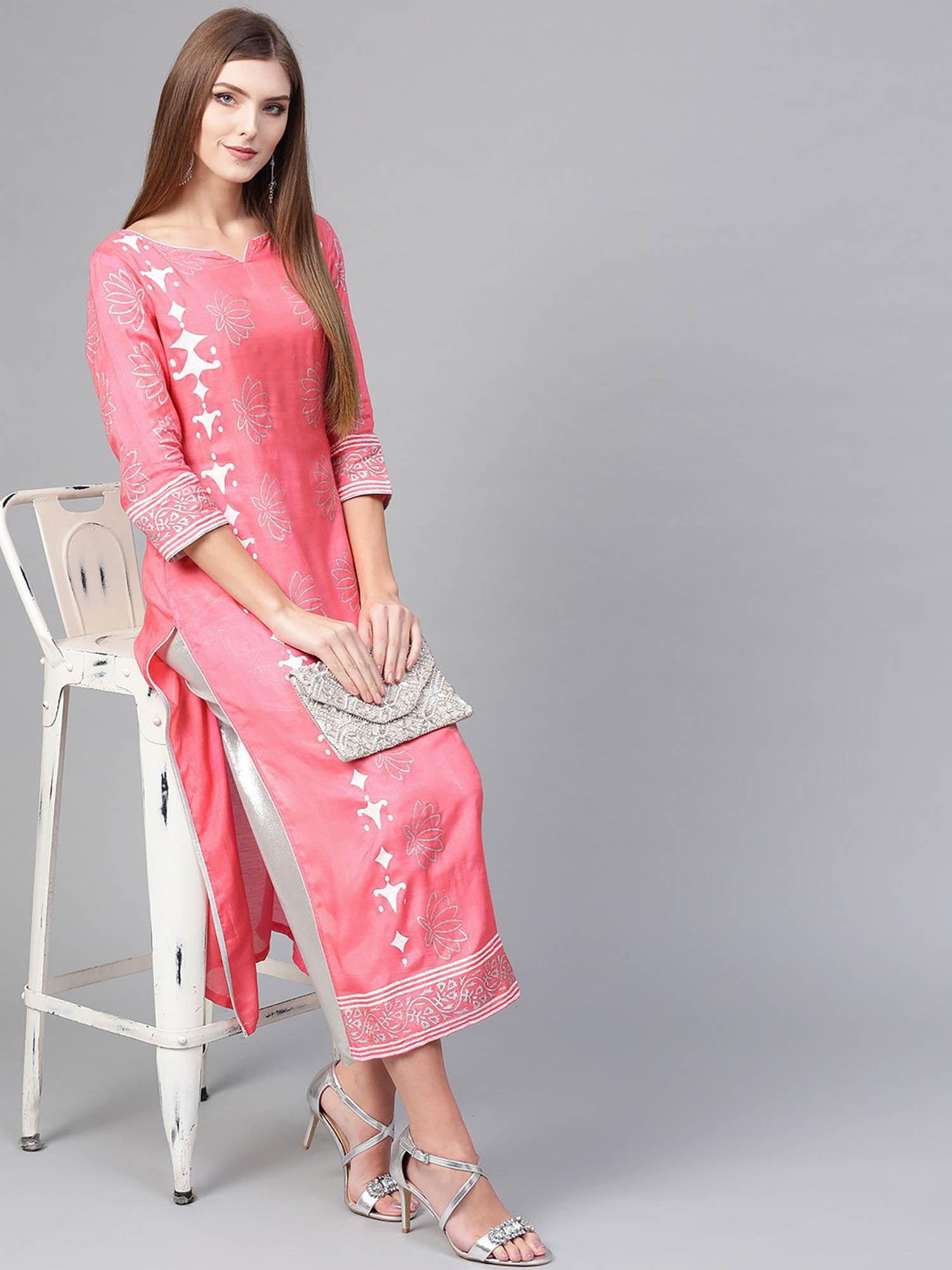 women lotus inspired v-neck printed kurta