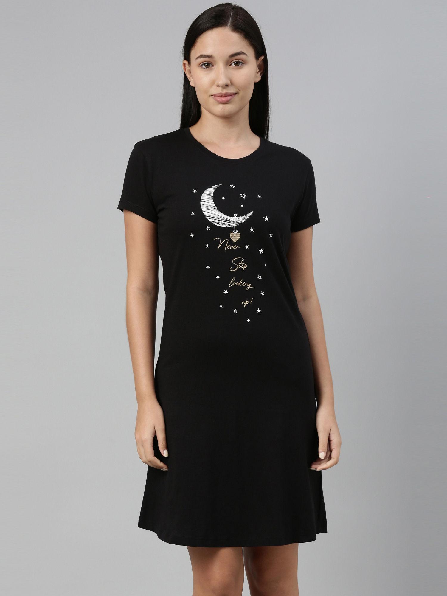 women lounge wear long tee - black