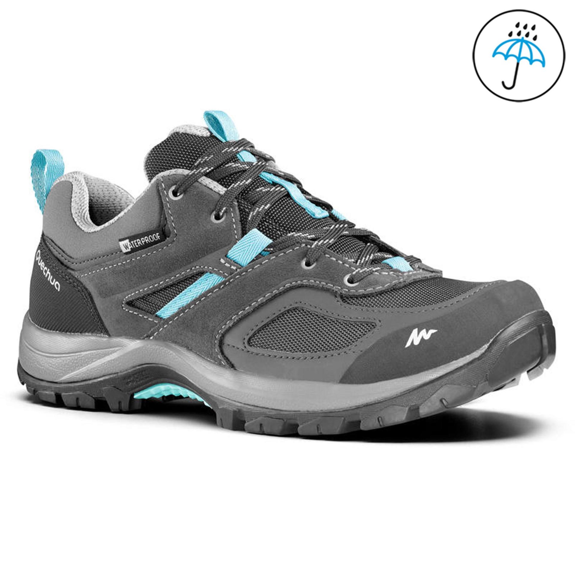 women low ankle waterproof hiking shoes with non-slip outsole grey - mh100