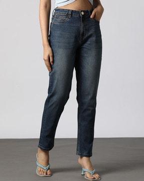 women low-rise lightly washed jeans