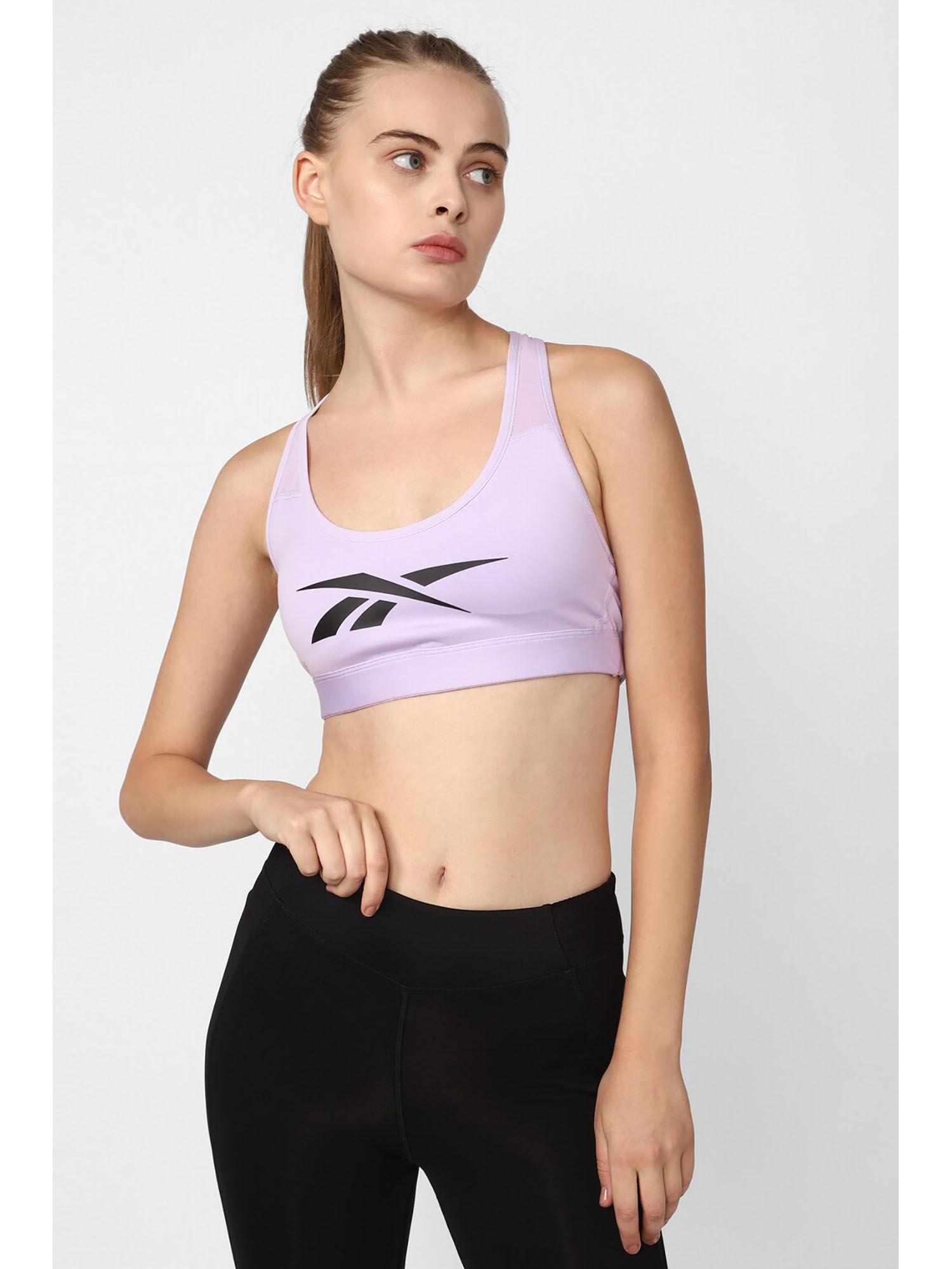 women lux vector racer lavender printed sports bra