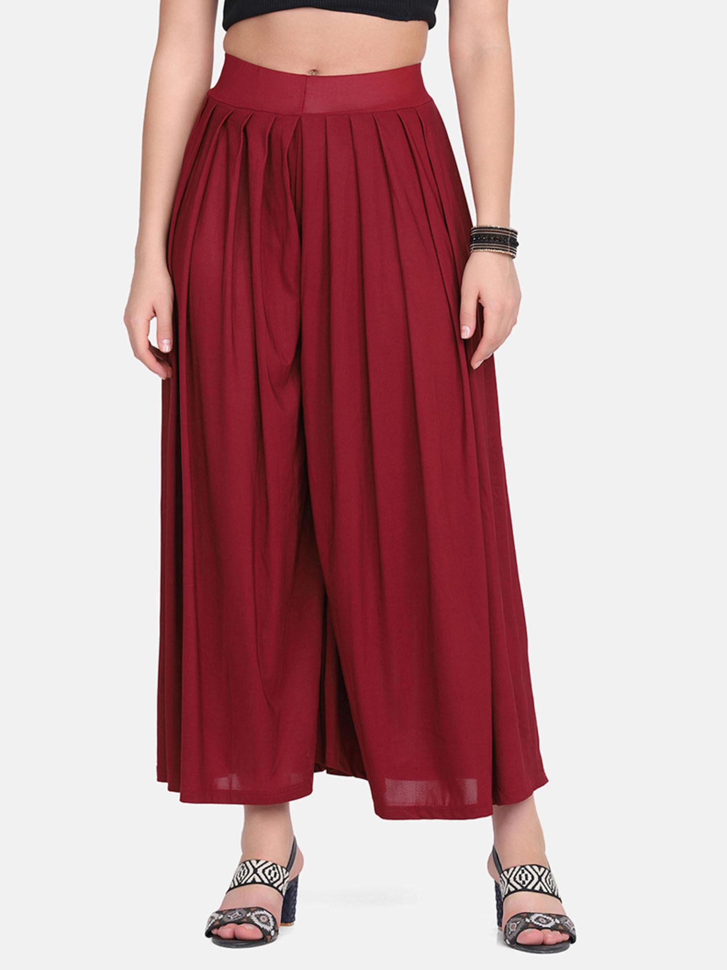 women lycra maroon solid palazzo