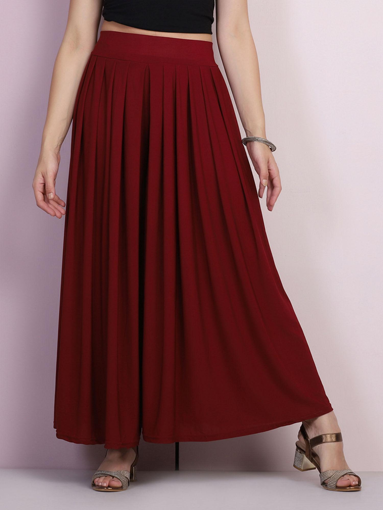 women lycra maroon solid palazzo