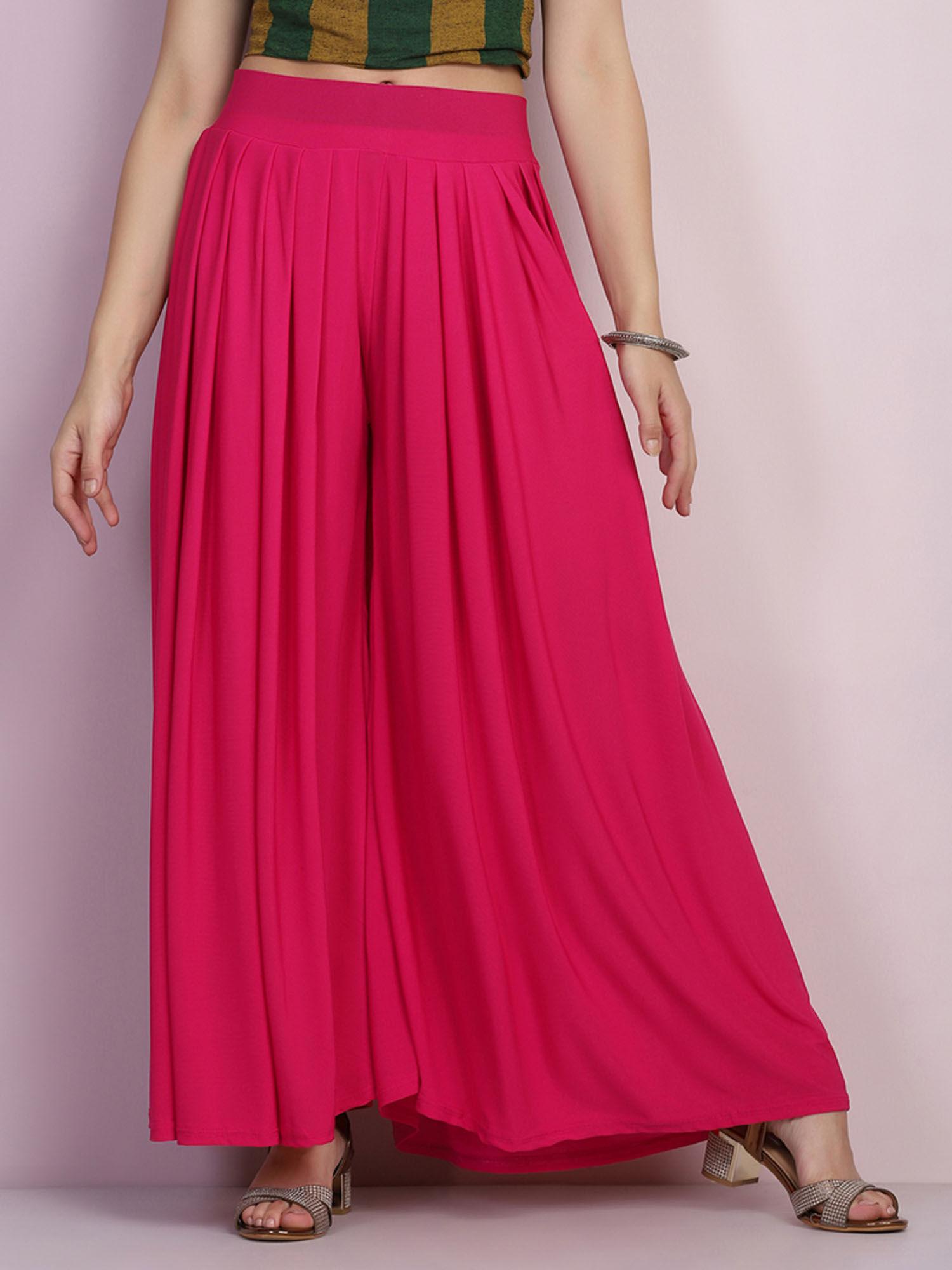 women lycra pink solid palazzo