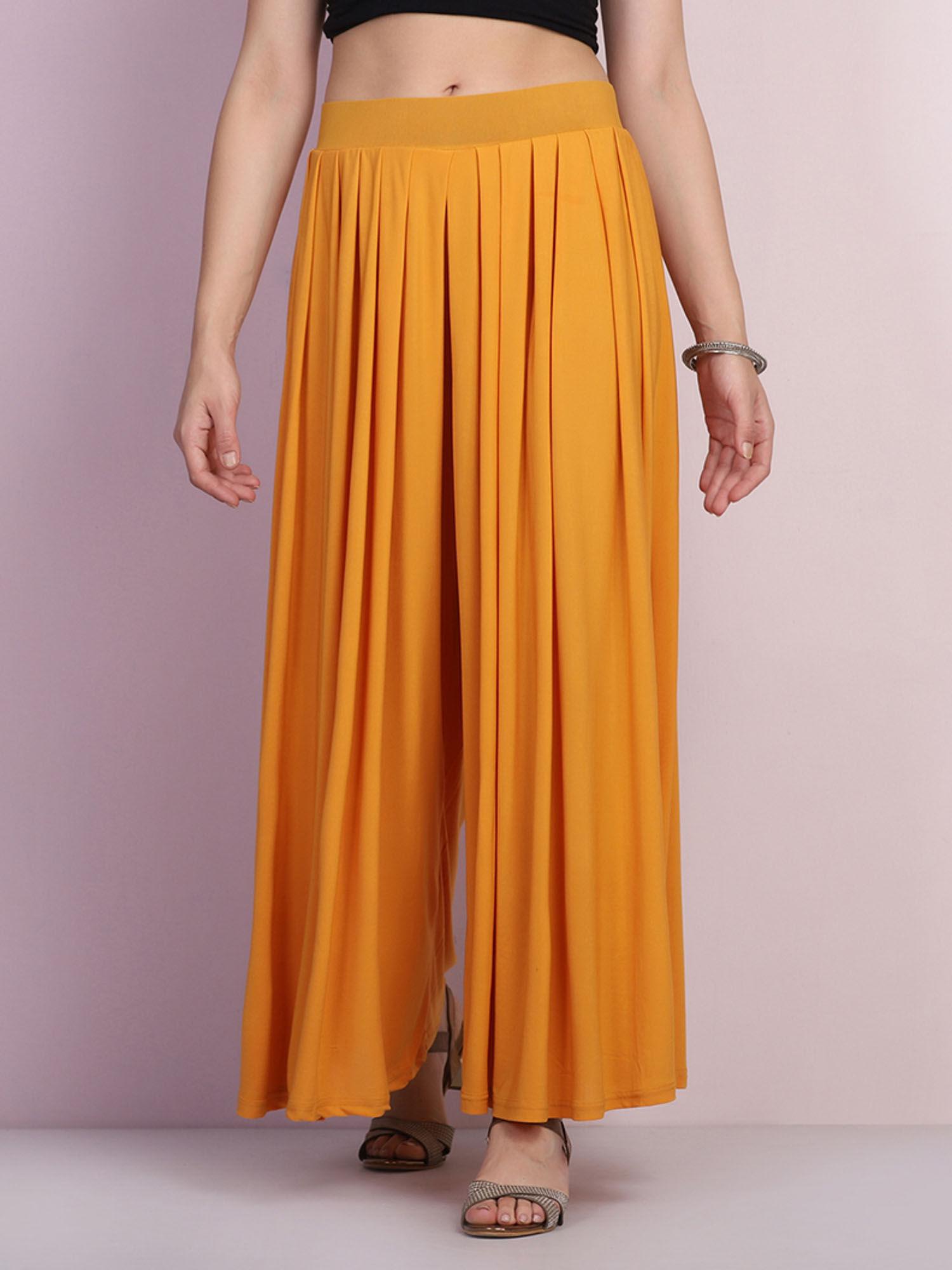 women lycra yellow solid palazzo