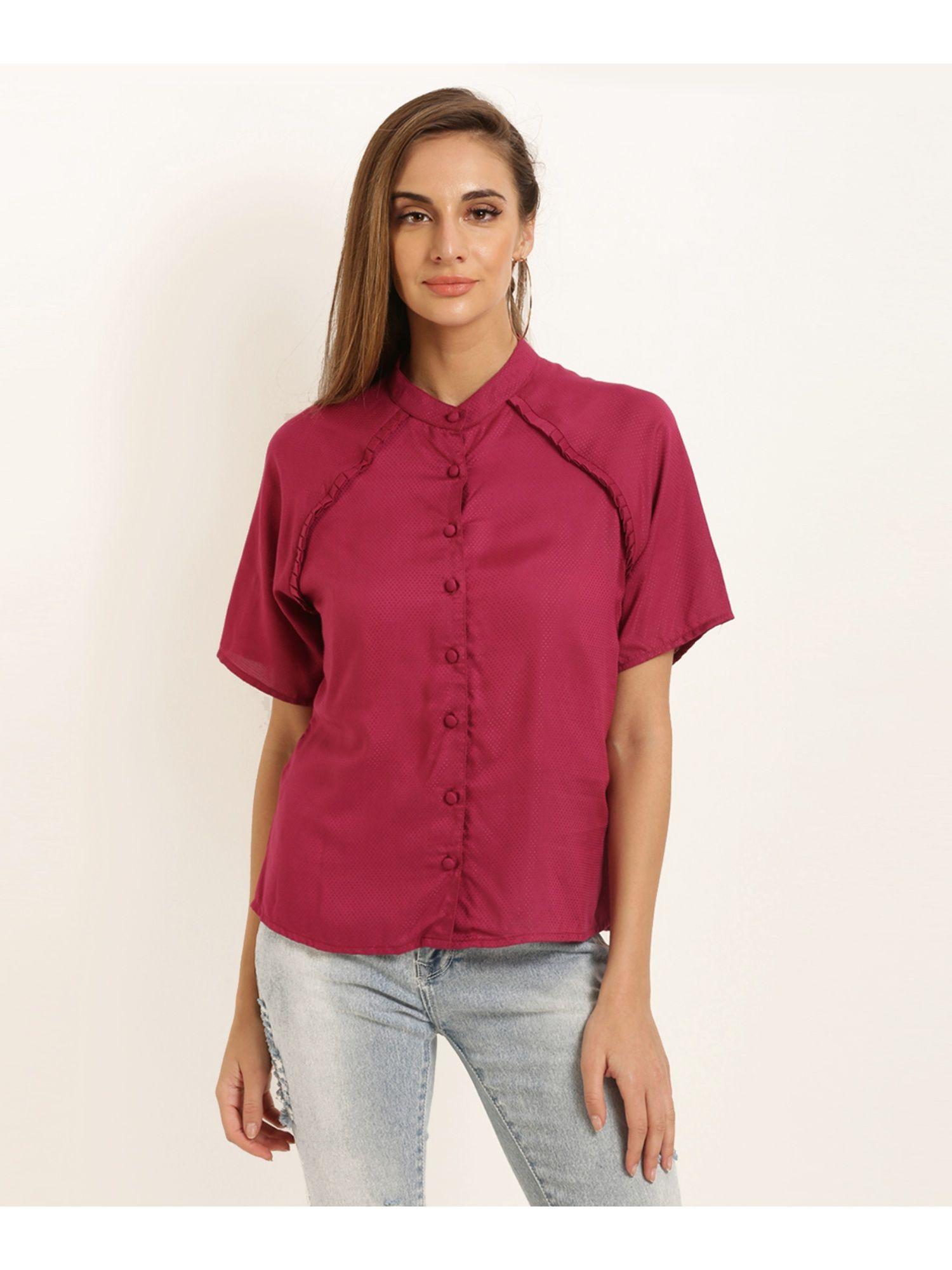 women magenta regular fit solid casual shirt