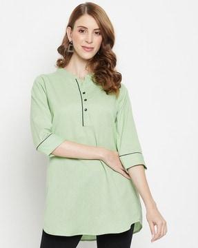 women mandarin-collar no darts straight tunic