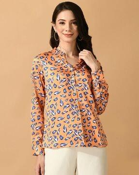 women mandarin collar regular fit shirt