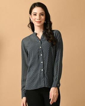 women mandarin collar regular fit shirt