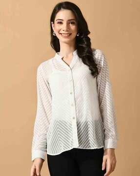 women mandarin collar regular fit shirt