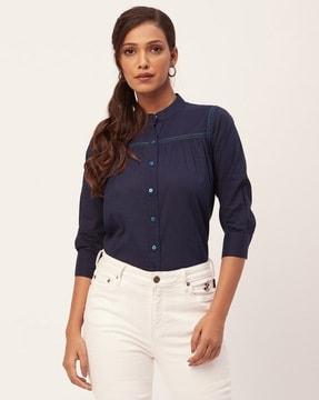 women mandarin-collar regular fit shirt