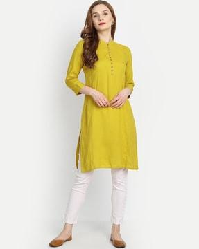 women mandarin-collar straight kurta