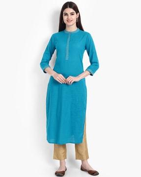 women mandarin-collar straight kurta