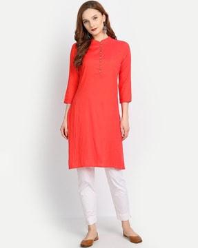 women mandarin-collar straight kurta