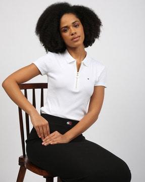 women mango regular fit zip polo t-shirt