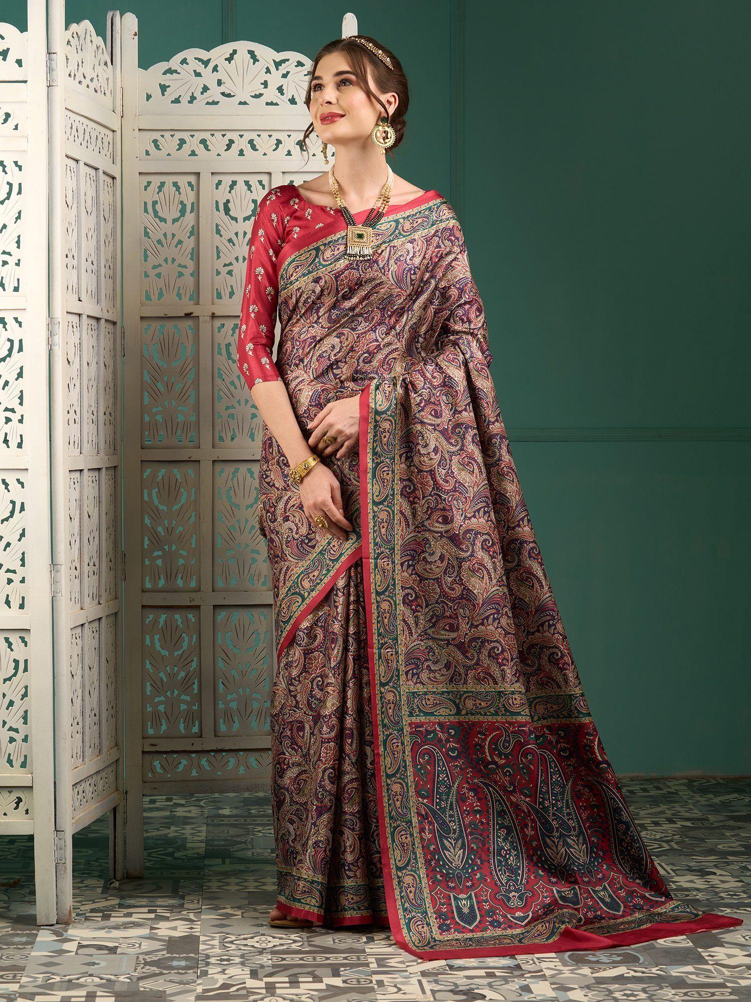 women manipuri silk multi-color digital print designer saree with unstitched blouse