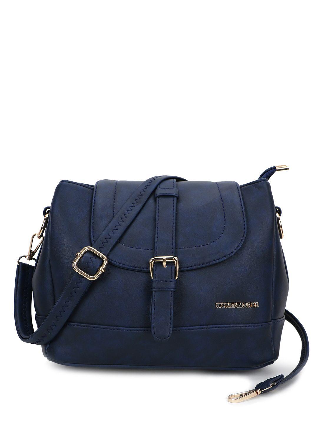 women marks blue pu structured sling bag