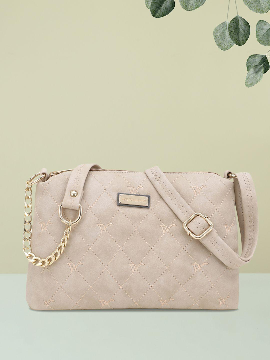 women marks cream-coloured pu structured quilted sling bag