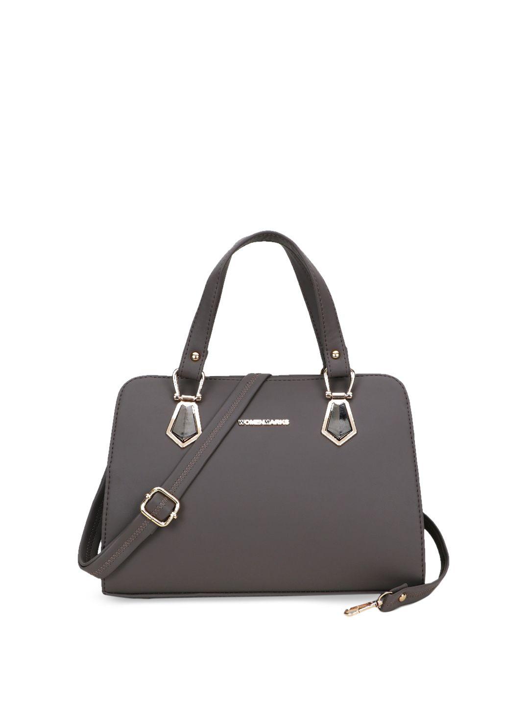 women marks grey melange pu structured handheld bag