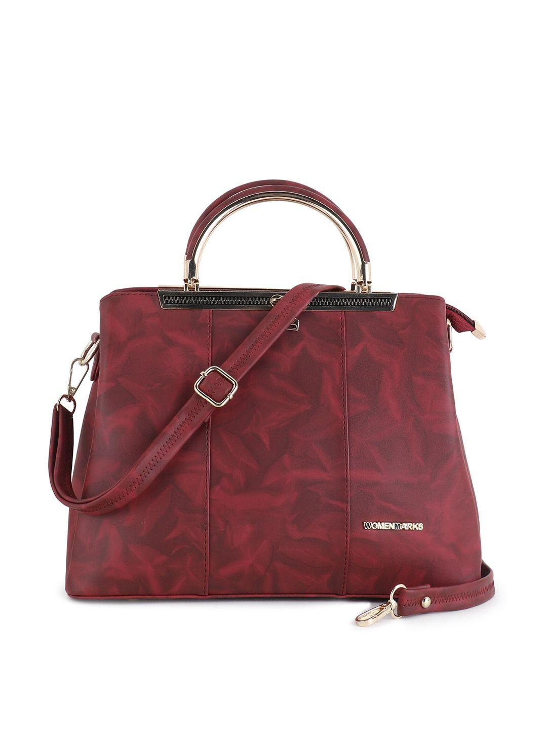women marks maroon textured pu oversized structured handheld bag with bow detail