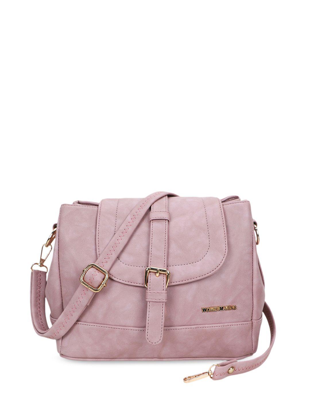 women marks peach-coloured pu structured sling bag