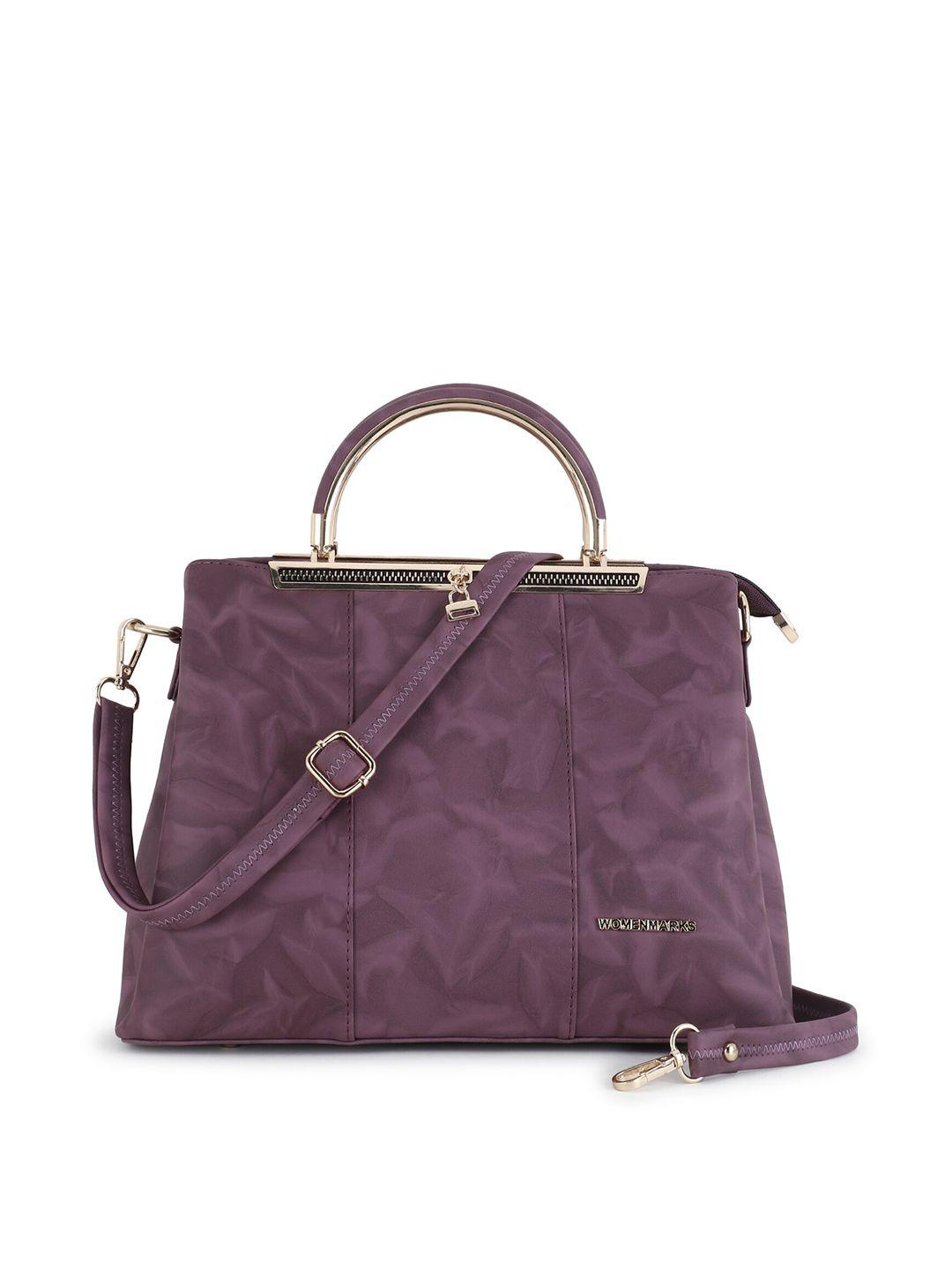 women marks purple pu structured handheld bag with bow detail