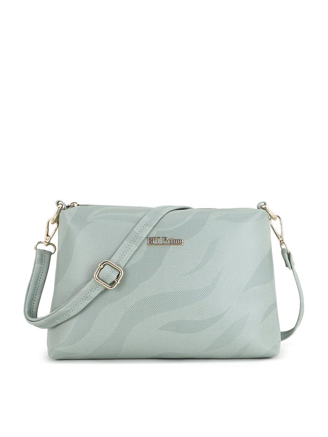 women marks sea green printed pu structured sling bag
