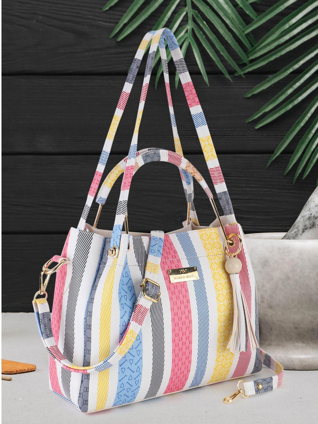 women marks striped oversized shopper tote bag with tasselled