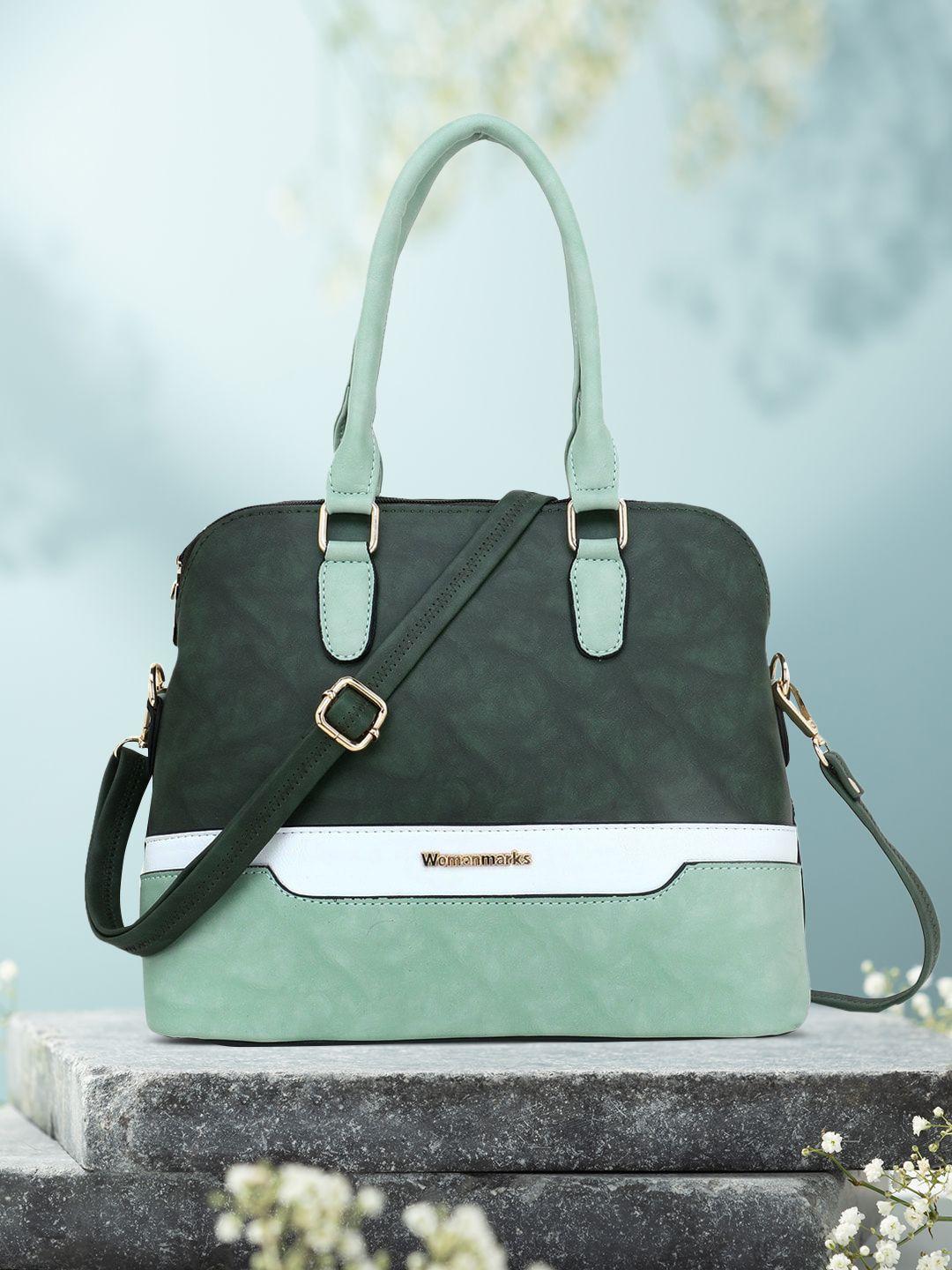 women marks women green colourblocked handheld bag