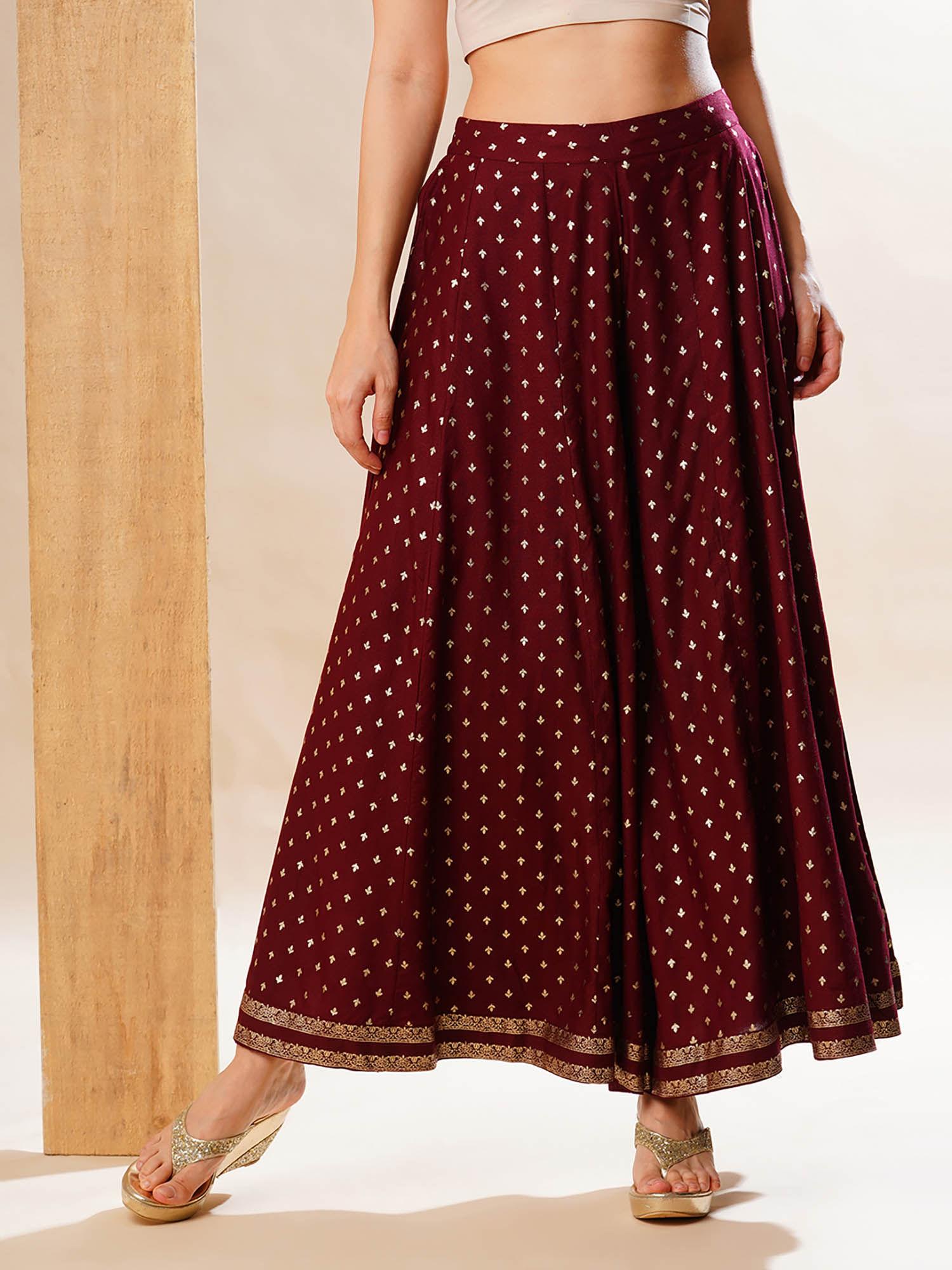 women maroon allover printed elasticated festive kali palazzos