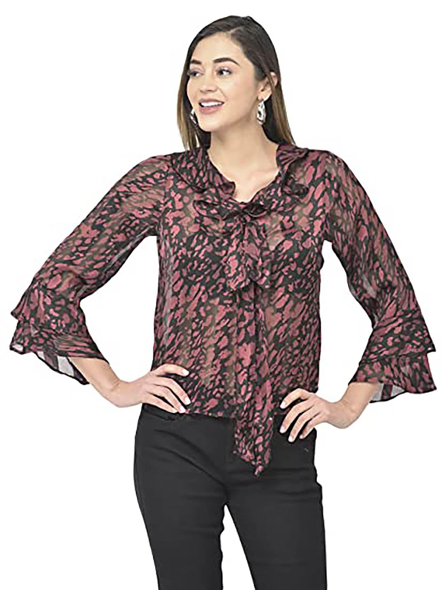 women maroon bell sleeve top