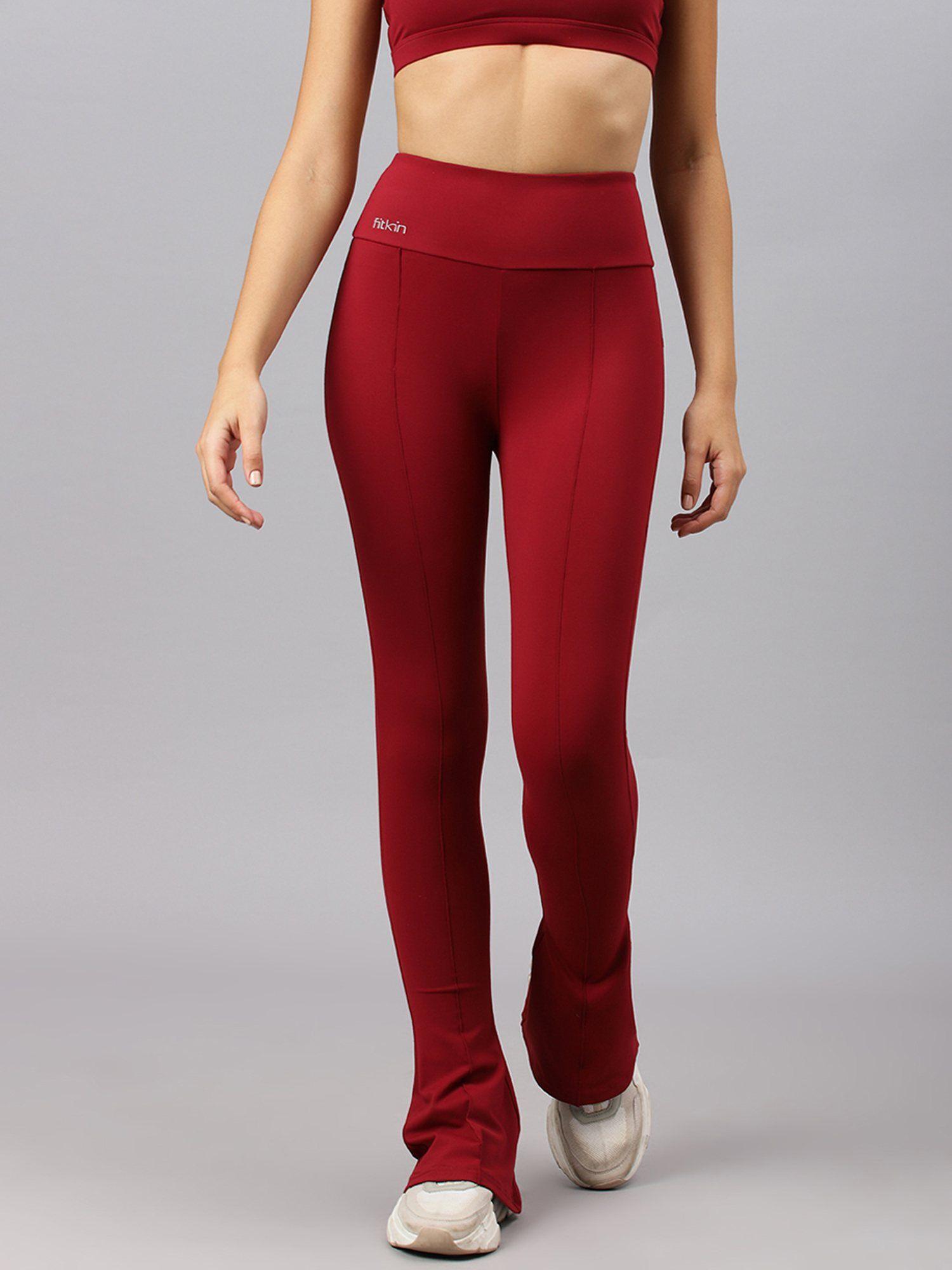 women maroon bootcut trackpant