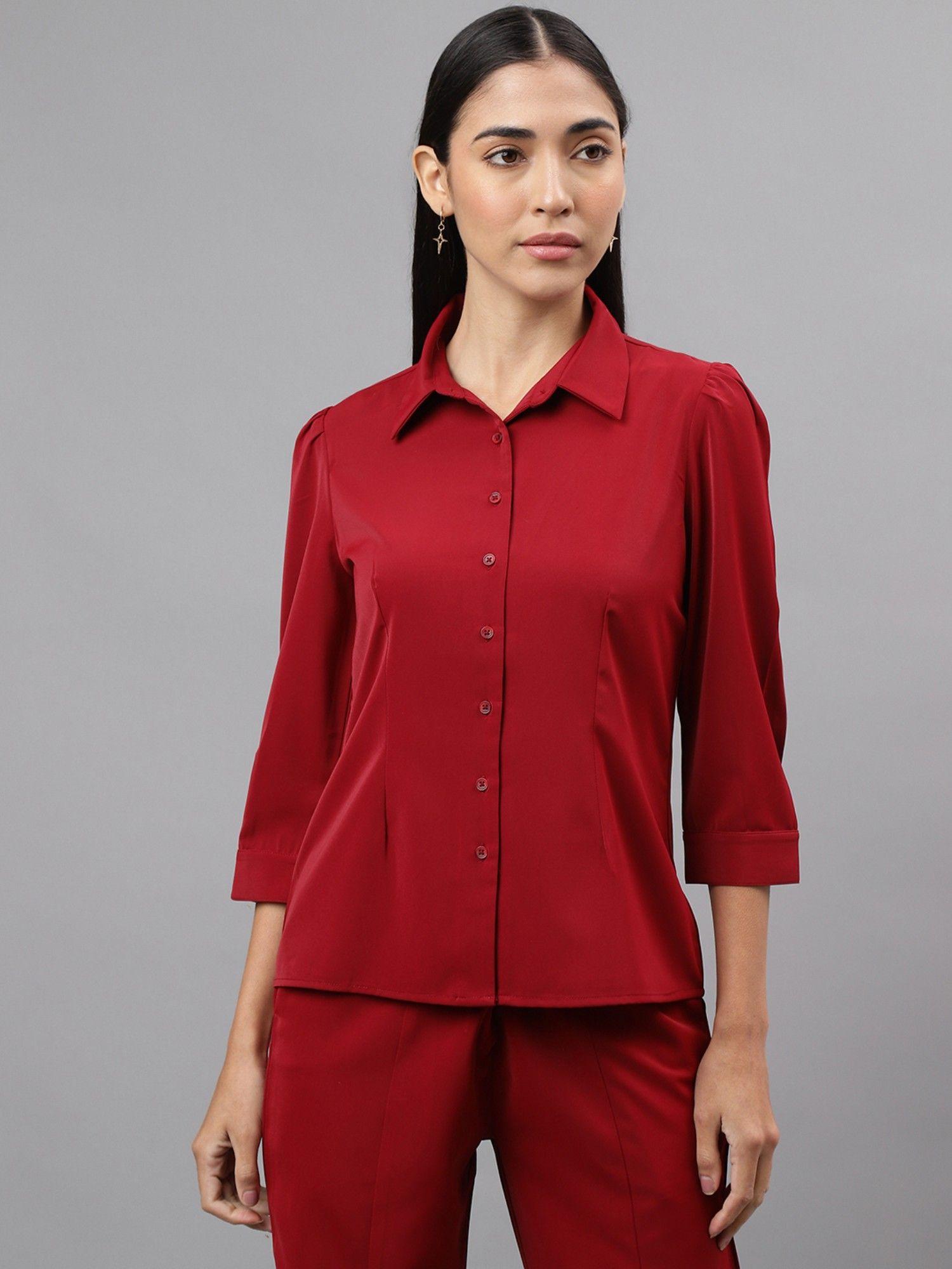 women maroon color solid shirt