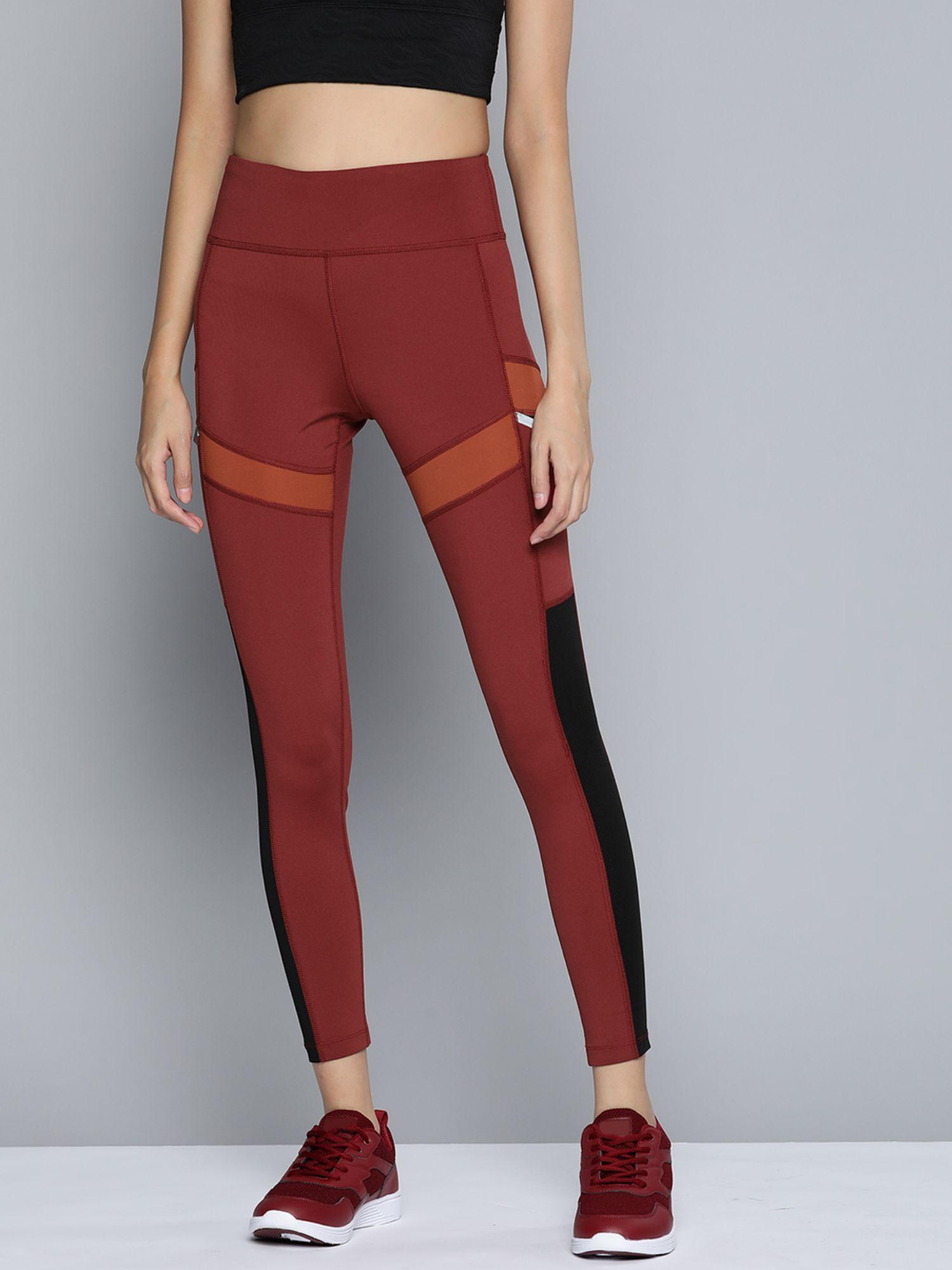 women maroon colorblock tights