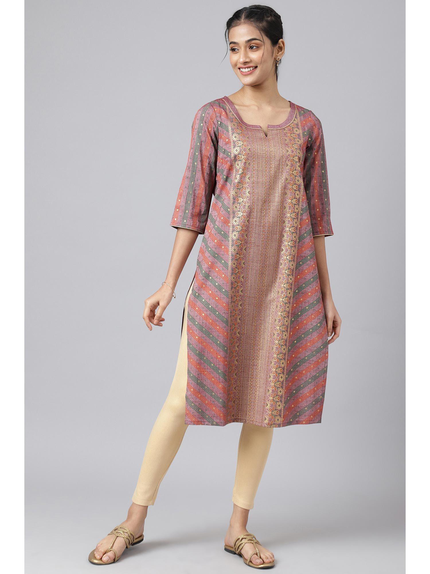 women maroon festive floral print rayon kurta