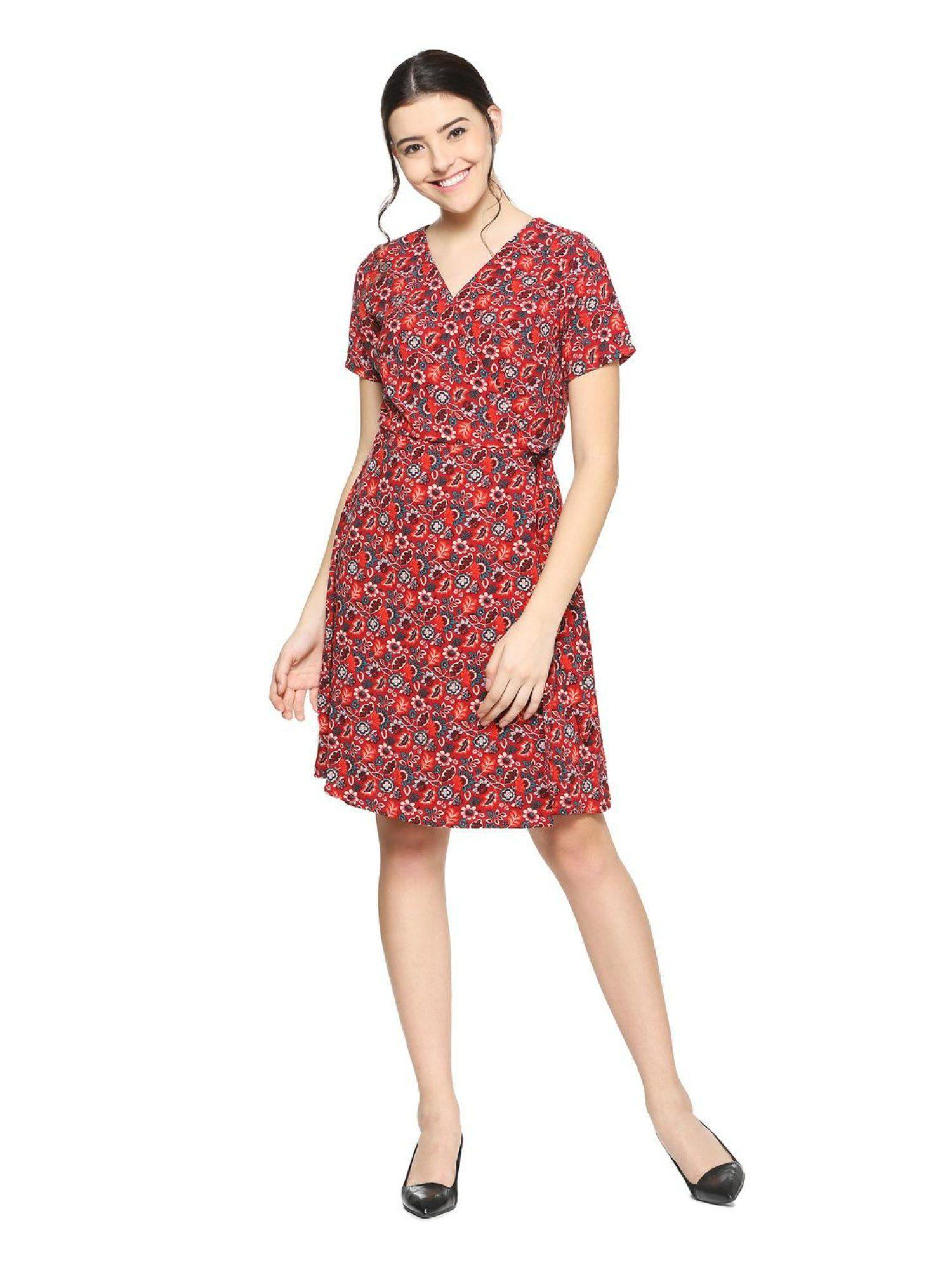 women maroon floral casual dress