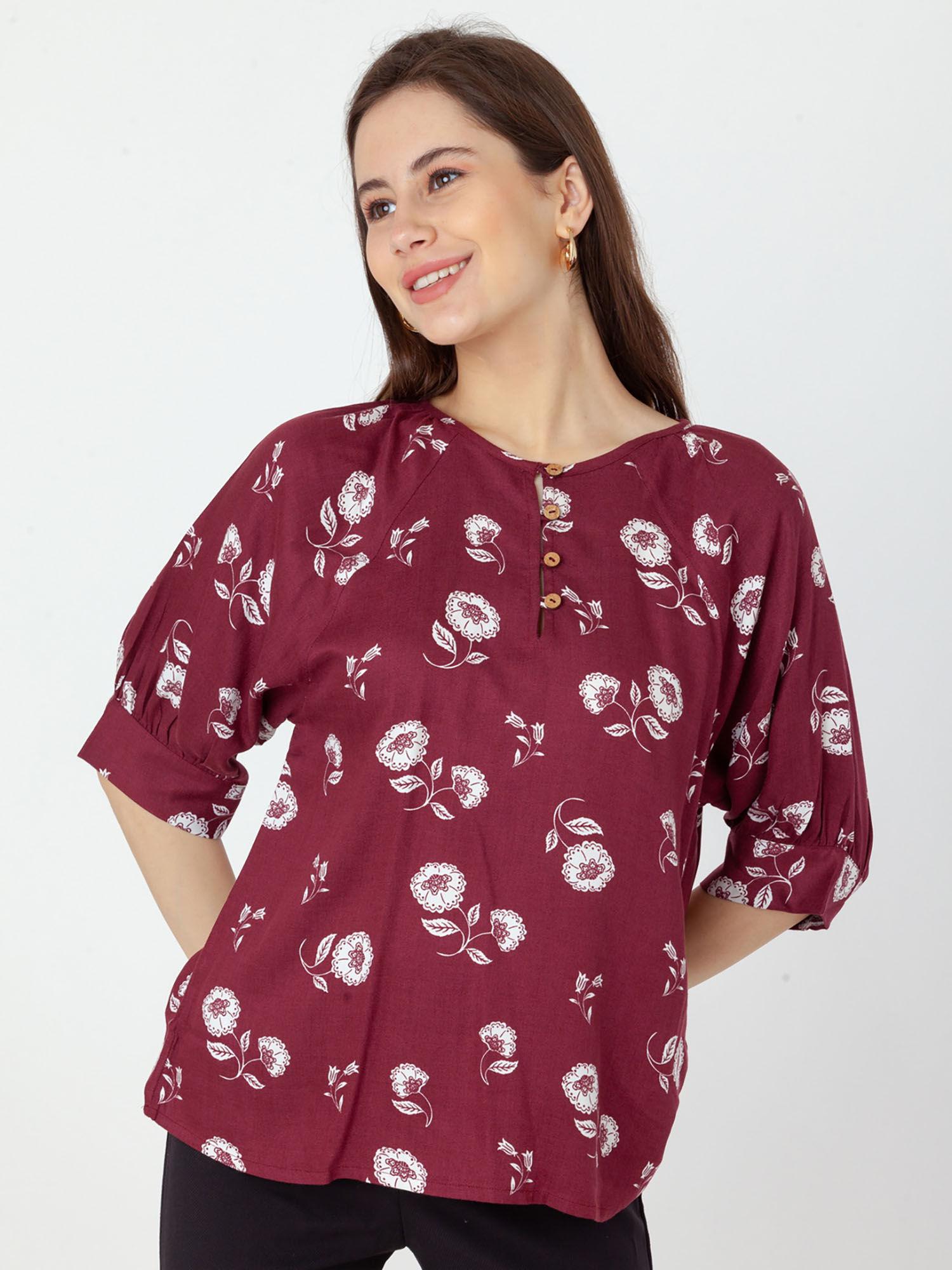 women maroon floral top